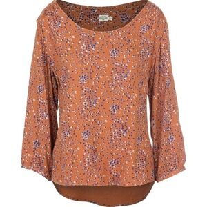 NWT Bridge & Burn Linn Top Blue Spotted Print High Low 3/4 Sleeves Loose Fit S